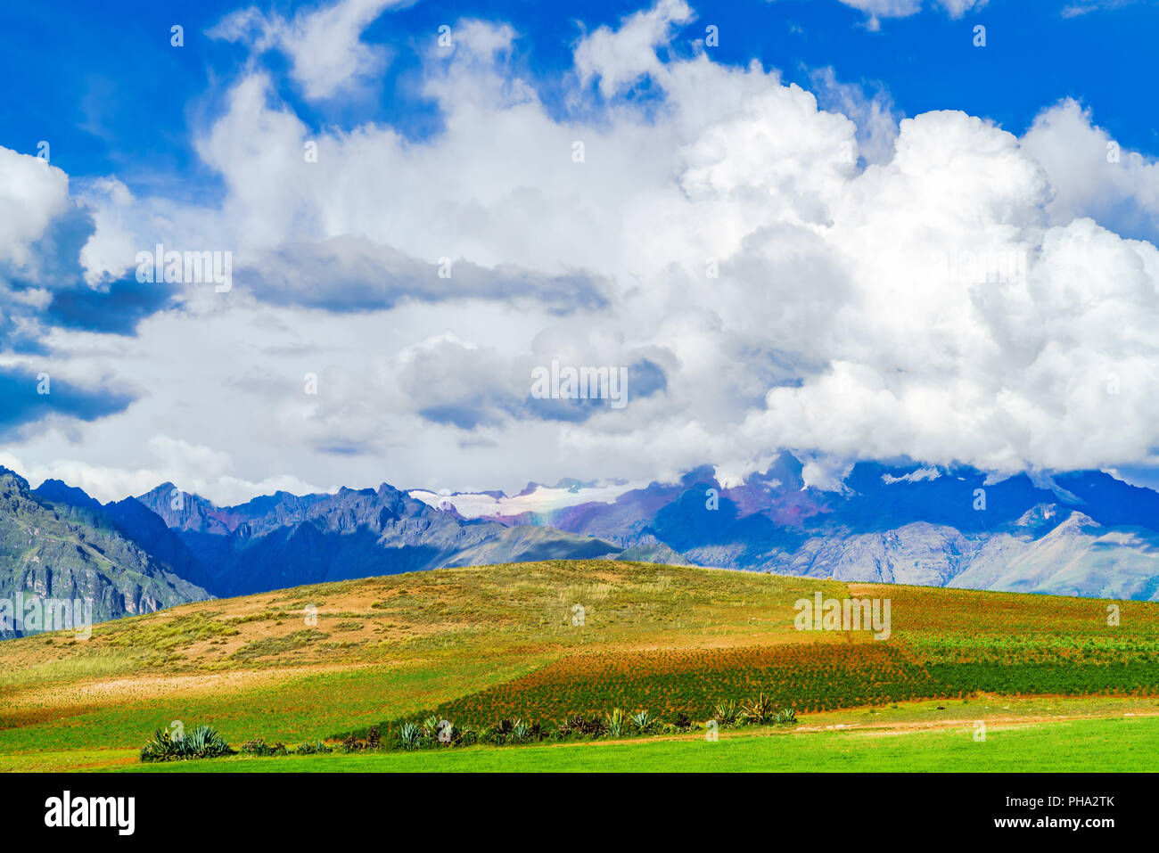 Blick auf die Berge in das Heilige Tal der Inkas Stockfoto