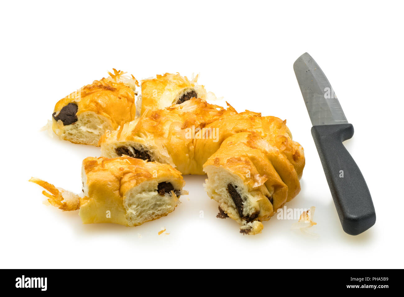 Stücke von brotpudding mit Kokosnuss Stockfoto