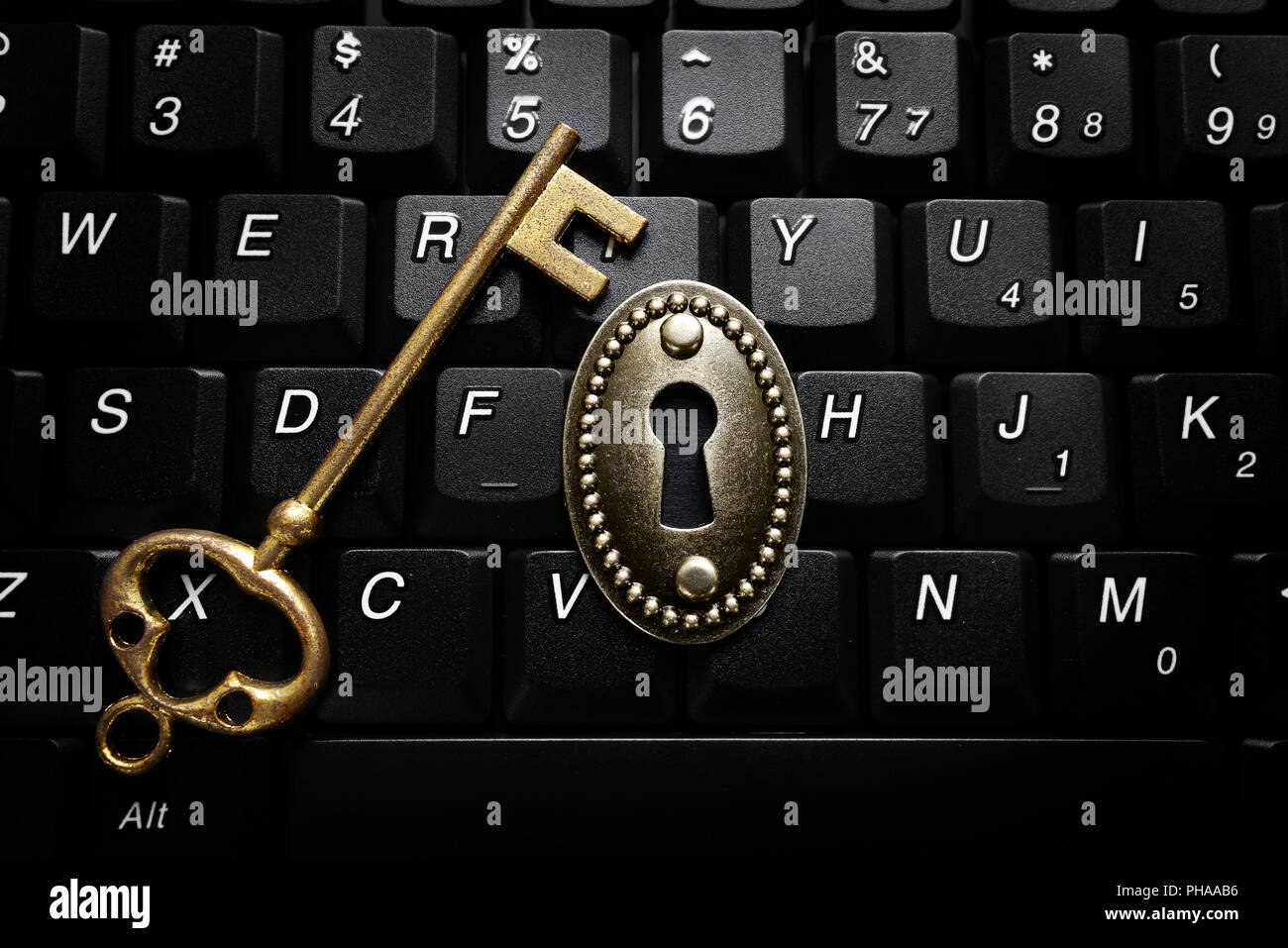 Schlüssel und auf Computer Tastatur sperren Stockfoto