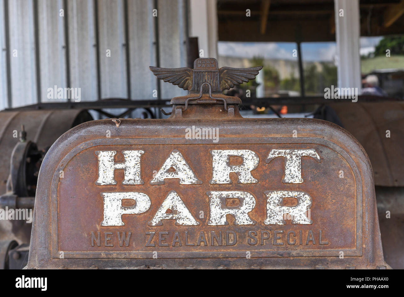 Alte Hart-Parr Traktor am Geraldine Transport und Maschinen Museum, Canterbury, Neuseeland Stockfoto