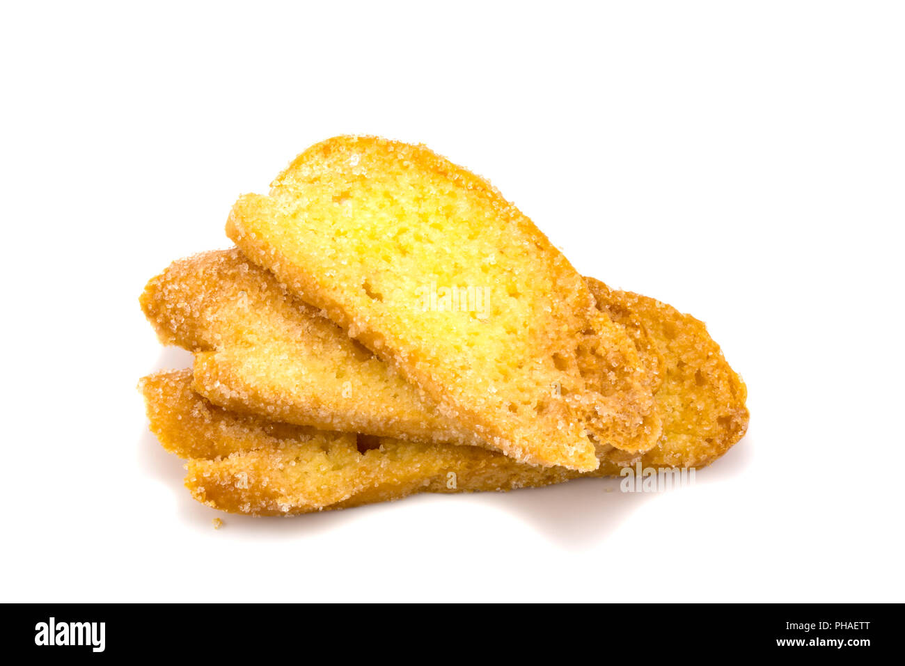 In Scheiben geschnitten Butter knusprig Brot Zucker auffüllen Stockfoto
