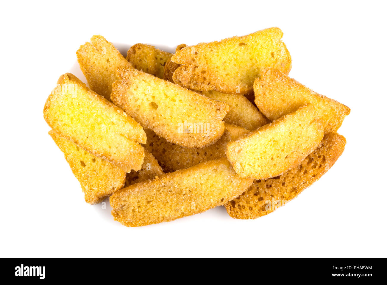 Blick von oben auf die Butter knusprig Brot Zucker auffüllen Stockfoto