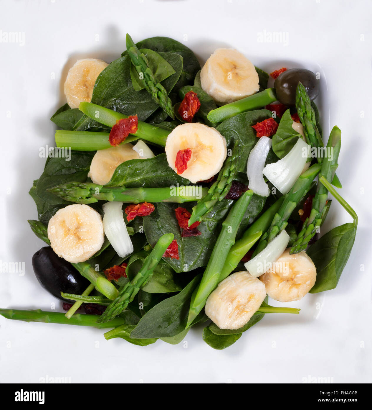 Schließen Sie herauf Ansicht einer Nährwert frischer Salat Stockfoto