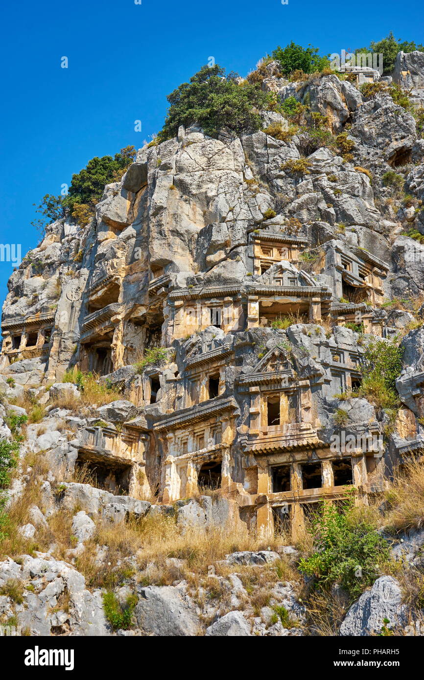 Lykische Felsengräber in Myra (Demre), Türkei Stockfoto