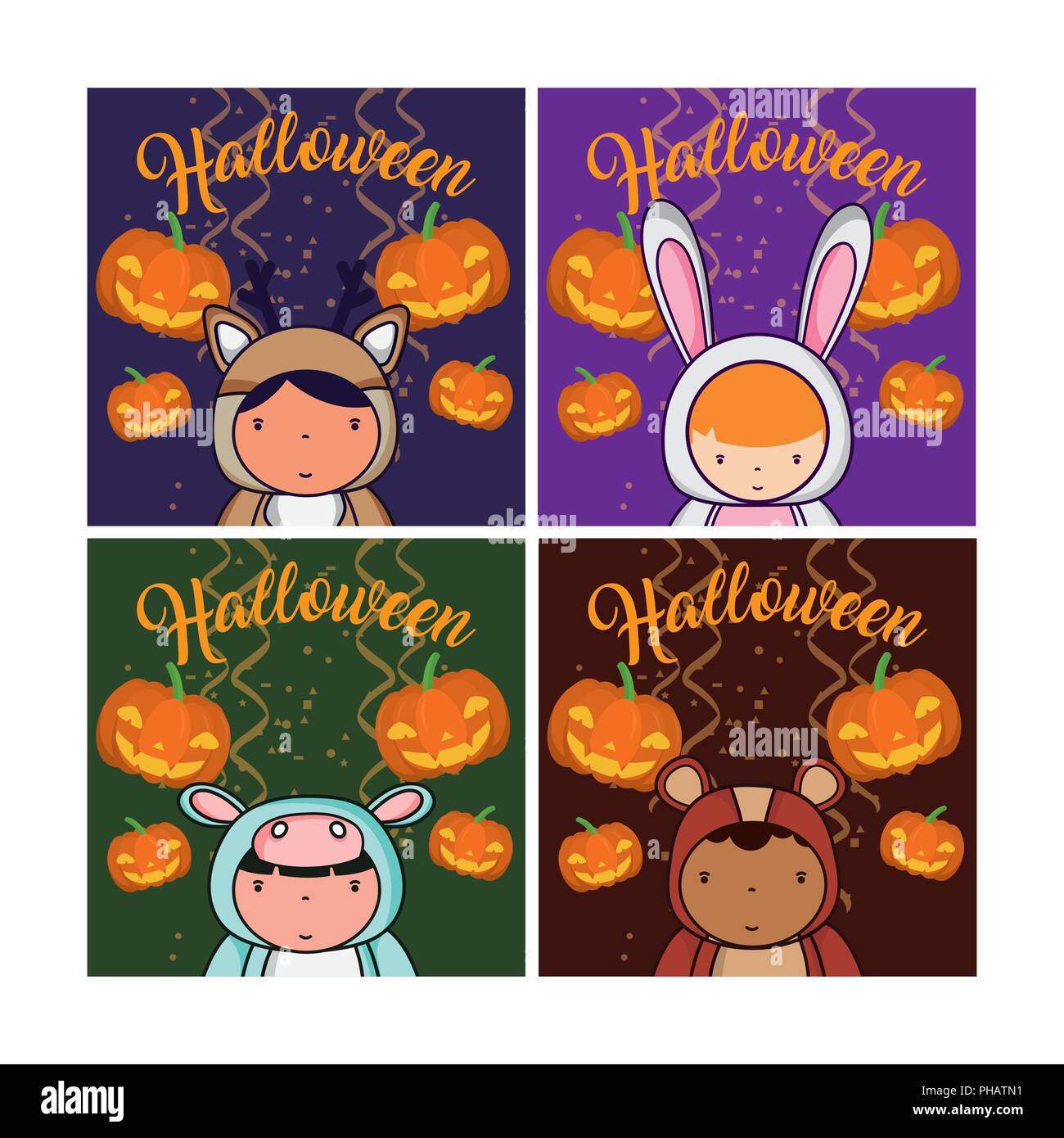 Satz von Halloween Karten mit Kindern cartoons Sammlung Vector Illustration graphic design Stock Vektor