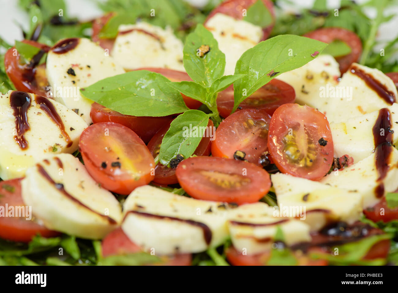 Italienischer Salat mit Mozzarella und Tomaten Stockfoto