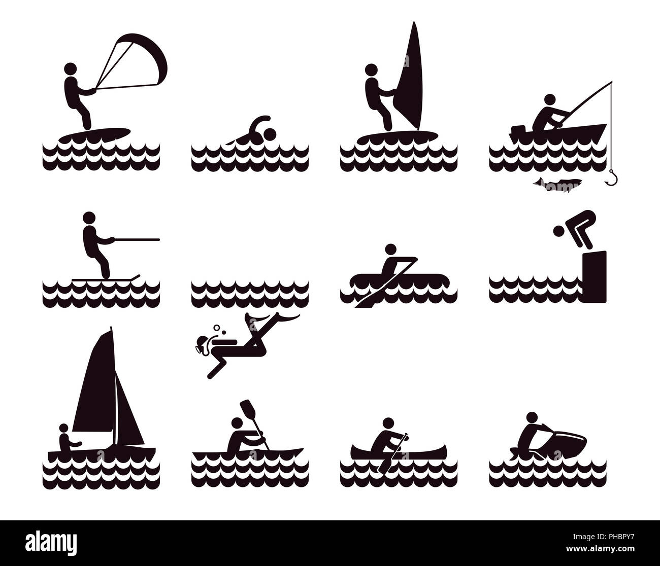 Wassersport Symbole Abbildung Stockfoto