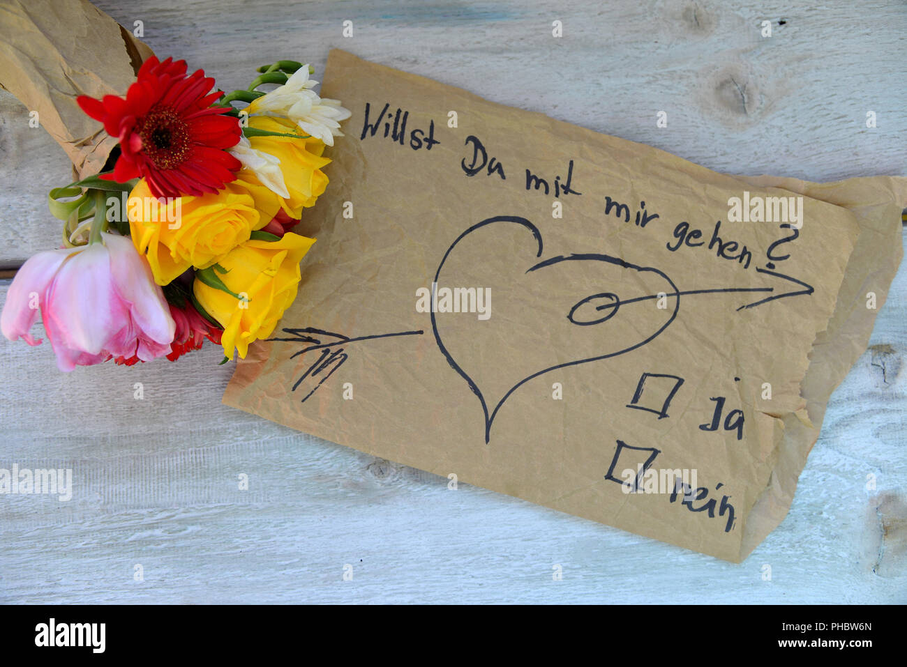 Foto Strauß auf alten Holz Hintergrund Stockfoto