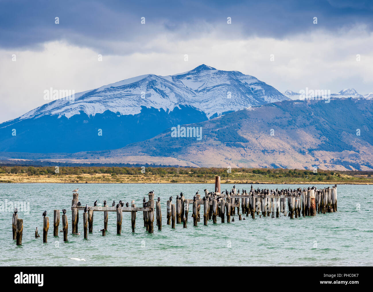 Gaffos Pier, Admiral Montt Golf, Puerto Natales, Ultima Esperanza Provinz Patagonien, Chile, Südamerika Stockfoto