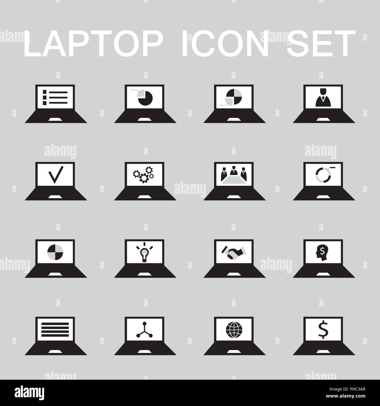 16 Web Icons für Laptop, Computer, Elektronik, Business Theme Stock Vektor