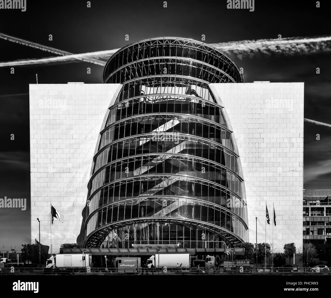 Dublin, Irland, März 2018, Fassade des Kongresszentrums am Fluss Liffey bei Spencer Dock Stockfoto