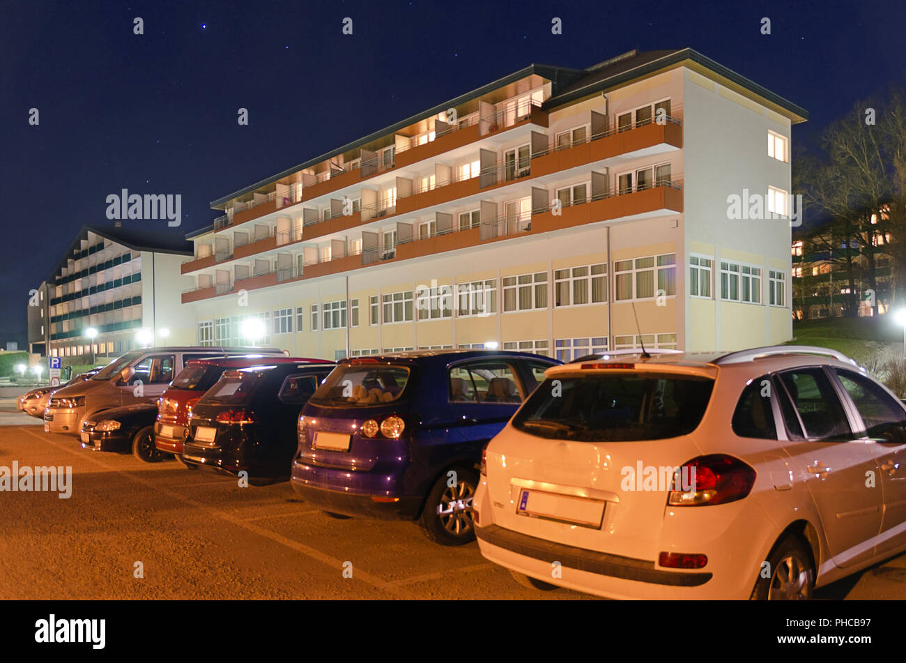 Schlamm Health Spa Harbach bei Nacht Stockfoto