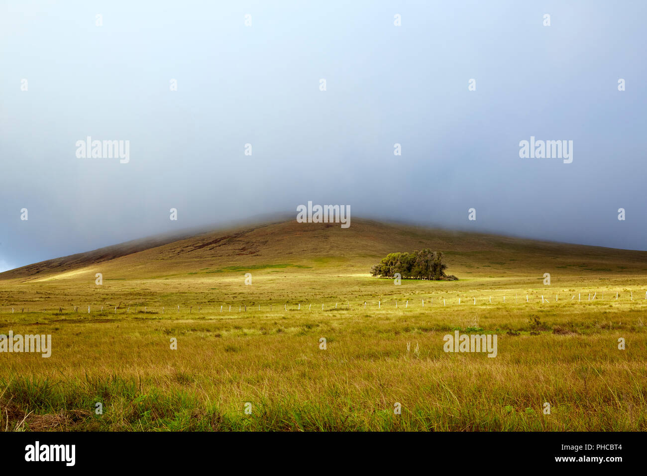 Vulkan Poike im Nebel, Easter Island, Chile Stockfoto