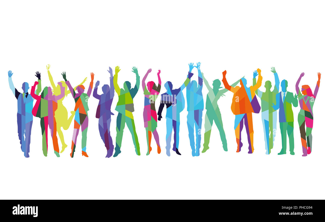 Freude und Jubel in der Gruppe Stockfoto