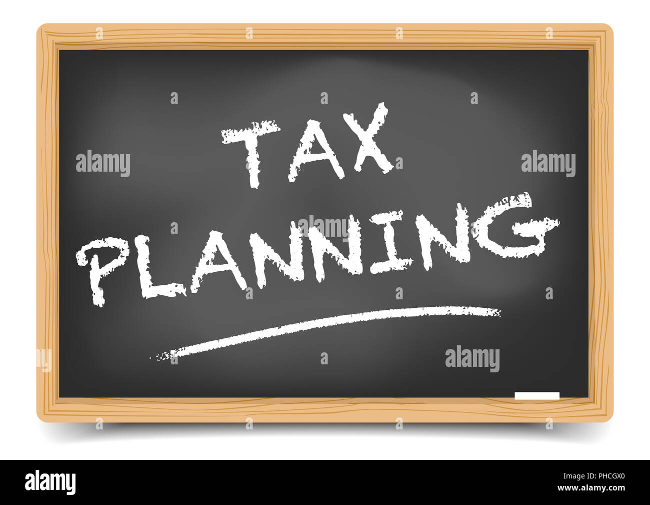 Blackboard Steuerplanung Stockfoto