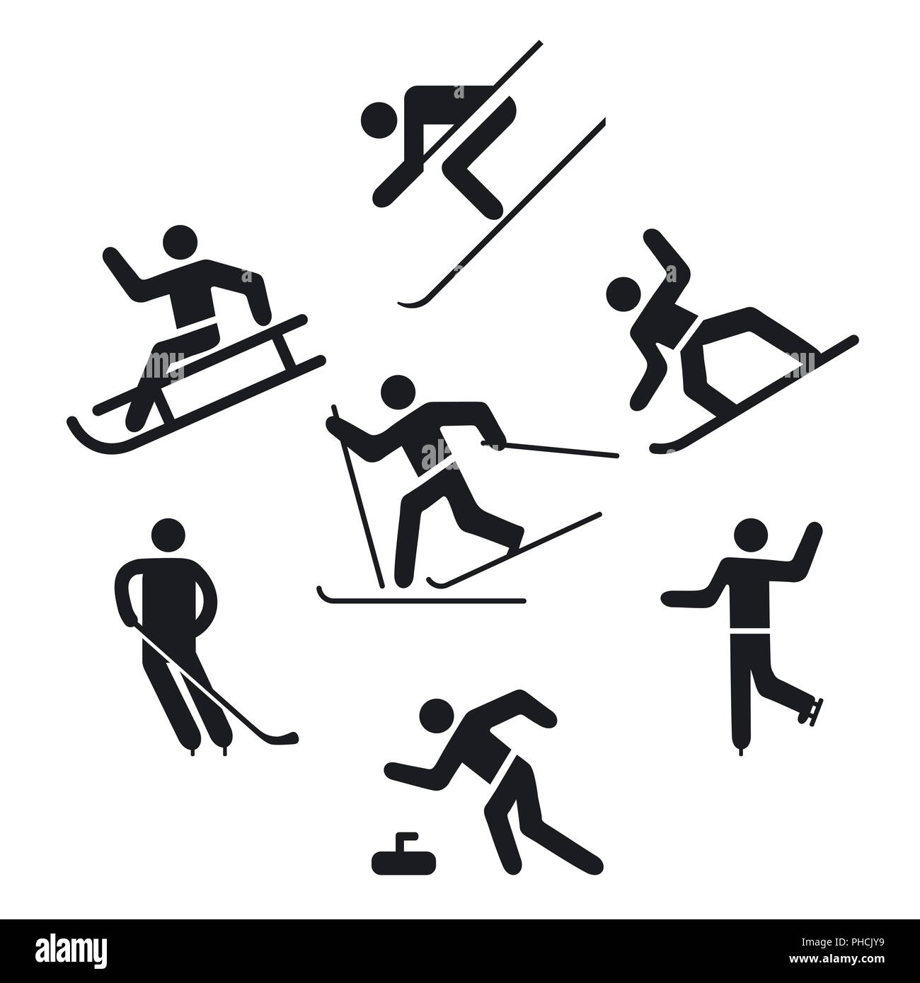 Wintersport Piktogramm, Eislaufen, Skifahren, Stockfoto