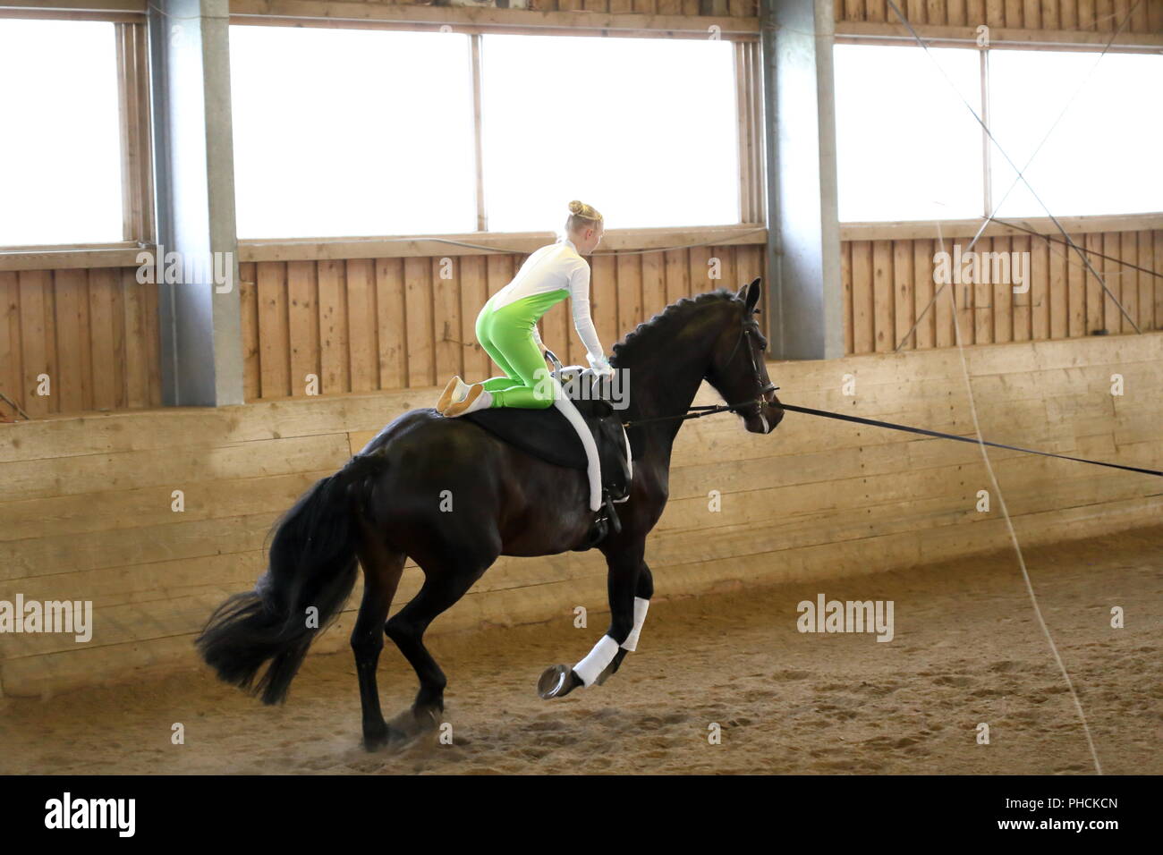 Mädchen und Pferd üben Stockfoto