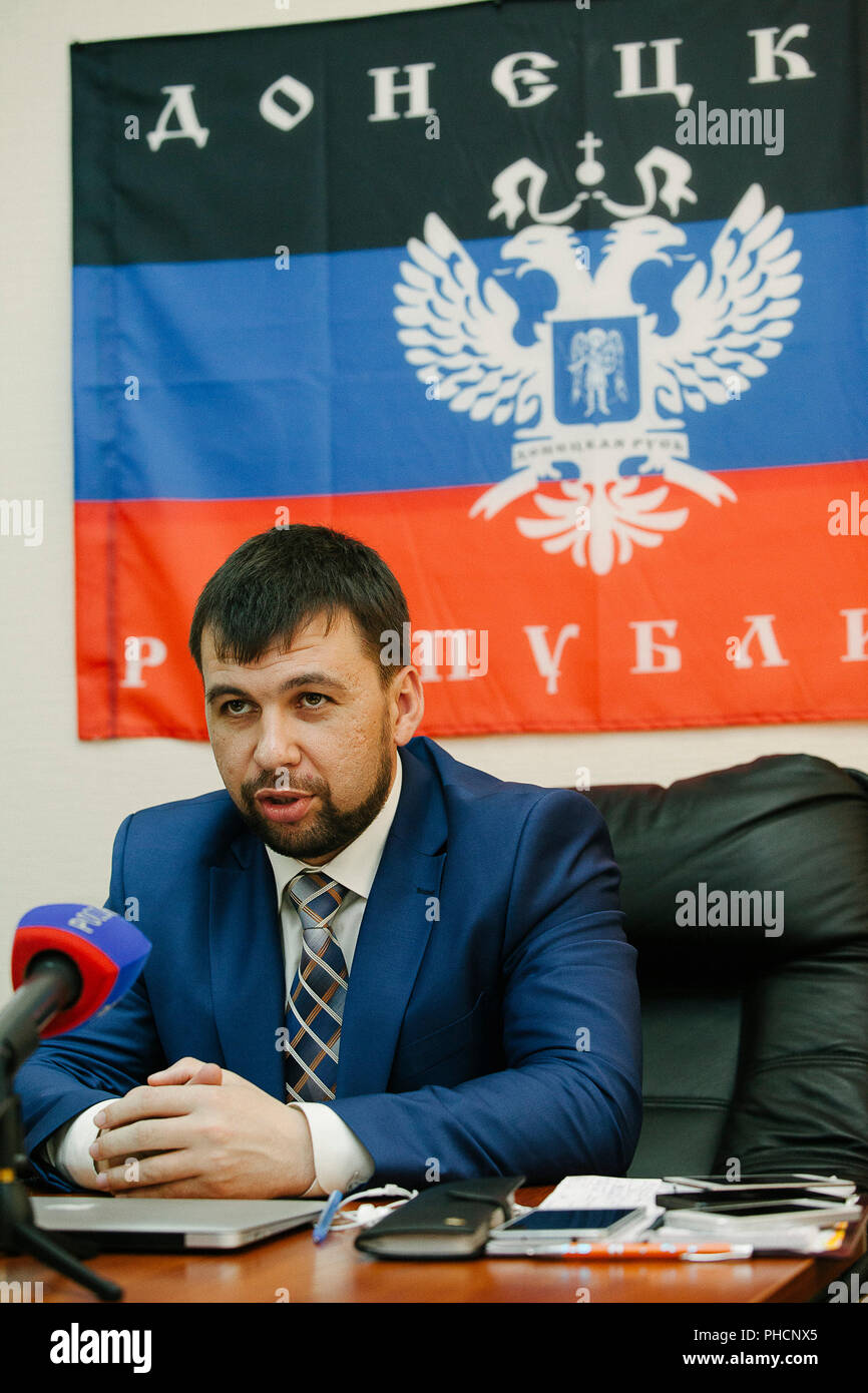 Denis Pushilin, Vorsitzender der selbst erklärten Donezk beliebte Republik (DNR), Kreml unterstützten separatistischen Regierung, die die Kontrolle der Donbass region Stockfoto