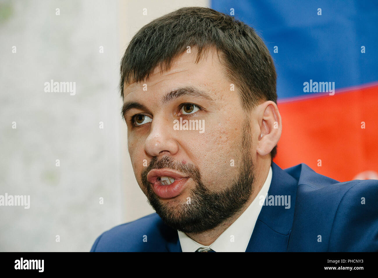 Denis Pushilin, Vorsitzender der selbst erklärten Donezk beliebte Republik (DNR), Kreml unterstützten separatistischen Regierung, die die Kontrolle der Donbass region Stockfoto