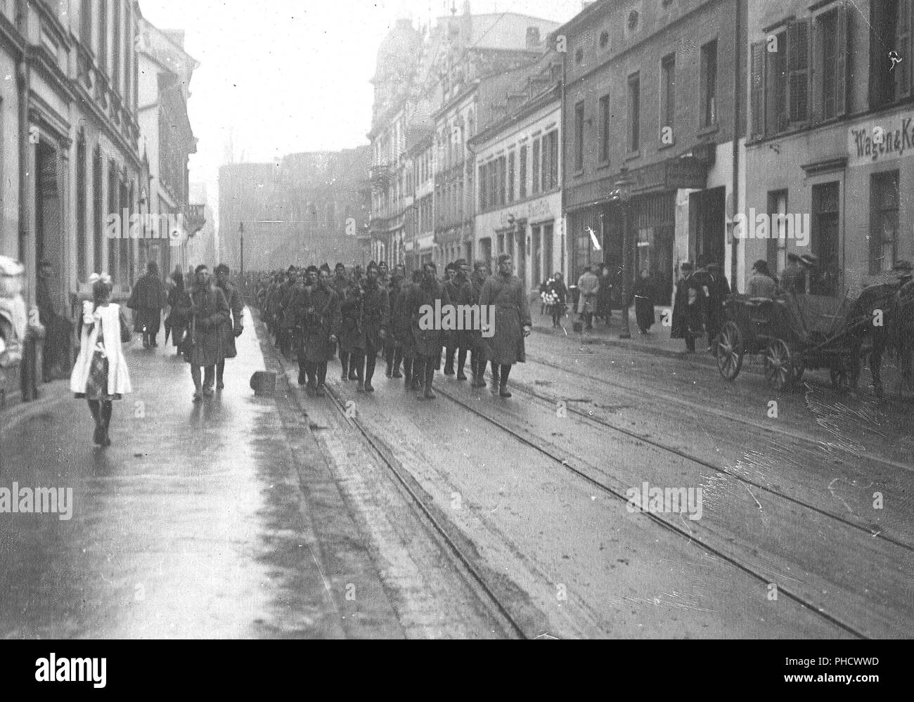 1919 - der Besatzungsarmee - März der amerikanischen Truppen, Trier, Deutschland Stockfoto