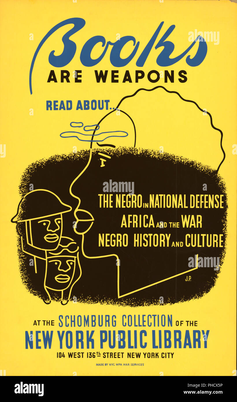 Poster die Bürger die Ressourcen am Schomburg Sammlung der New York Public Library verwenden, um mehr über Afrika und Afrikanische Amerikanische Geschichte und Kultur lernen kann. 1941-1943 Stockfoto