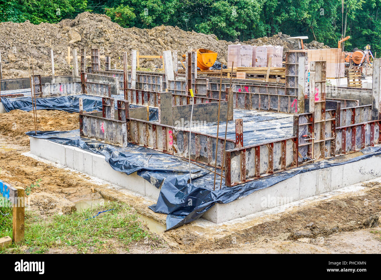 Baustelle für ein Einfamilienhaus Stockfoto