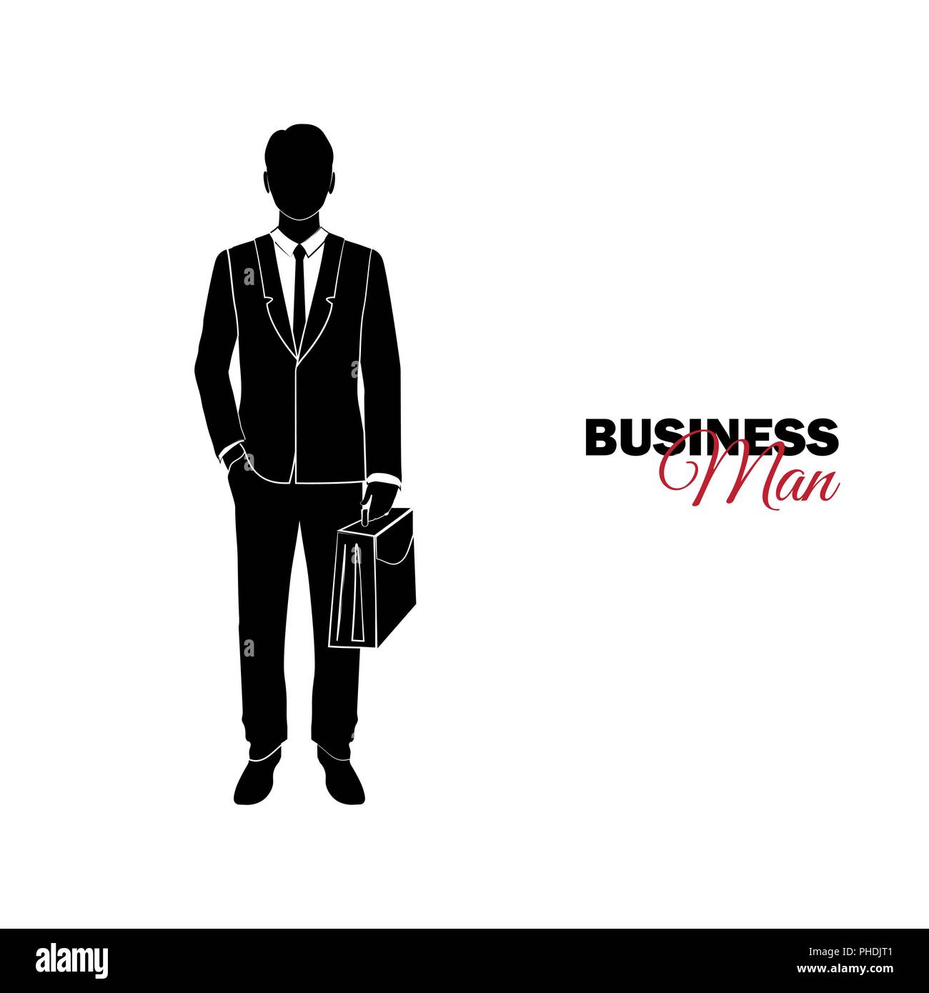 Unternehmer, Manager. Ein Mann im Anzug. Ein Geschäftsmann steht mit einer Aktentasche Stock Vektor