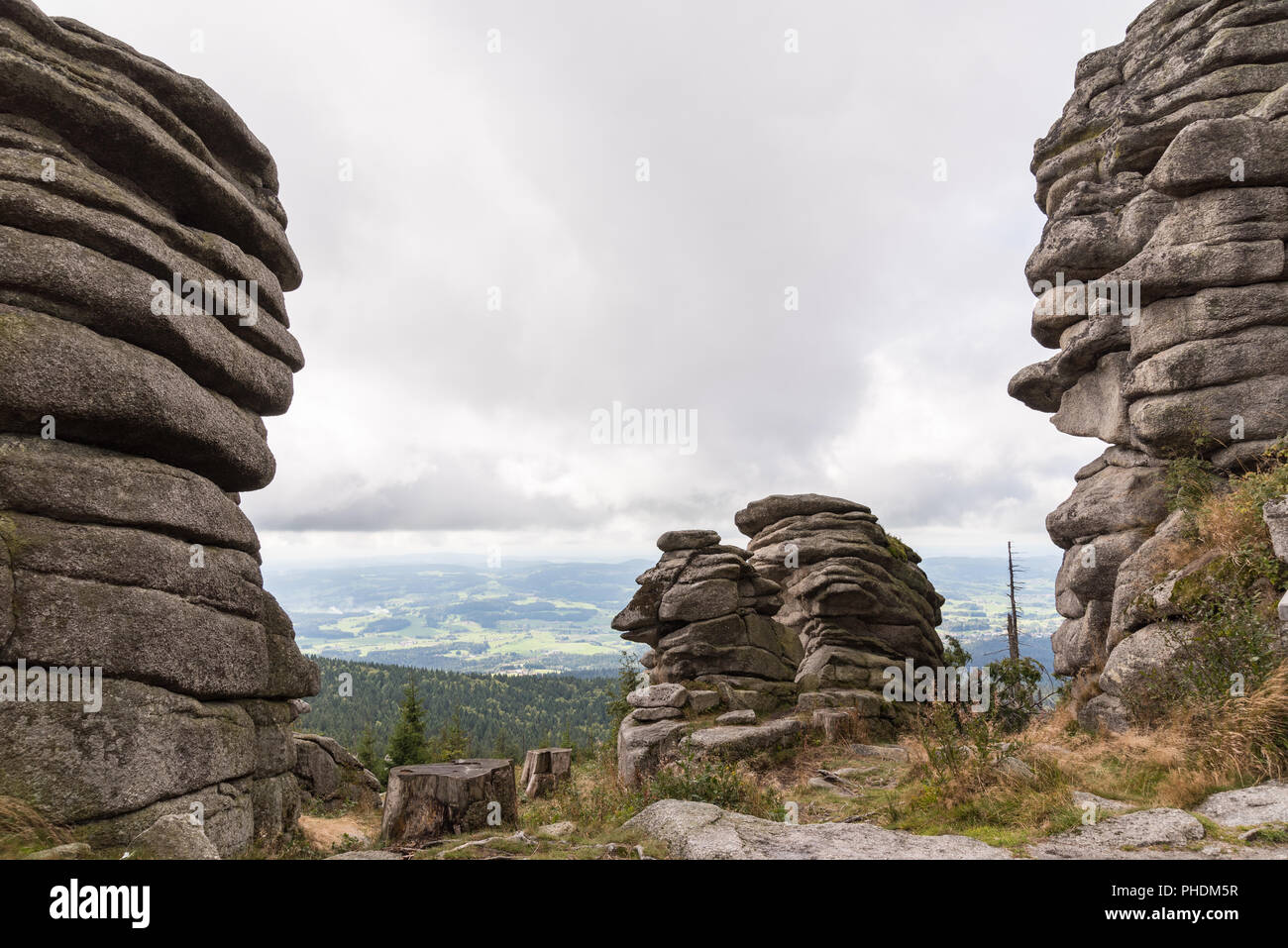 Panoramablick auf das wanderziel Dreisesselberg Stockfoto