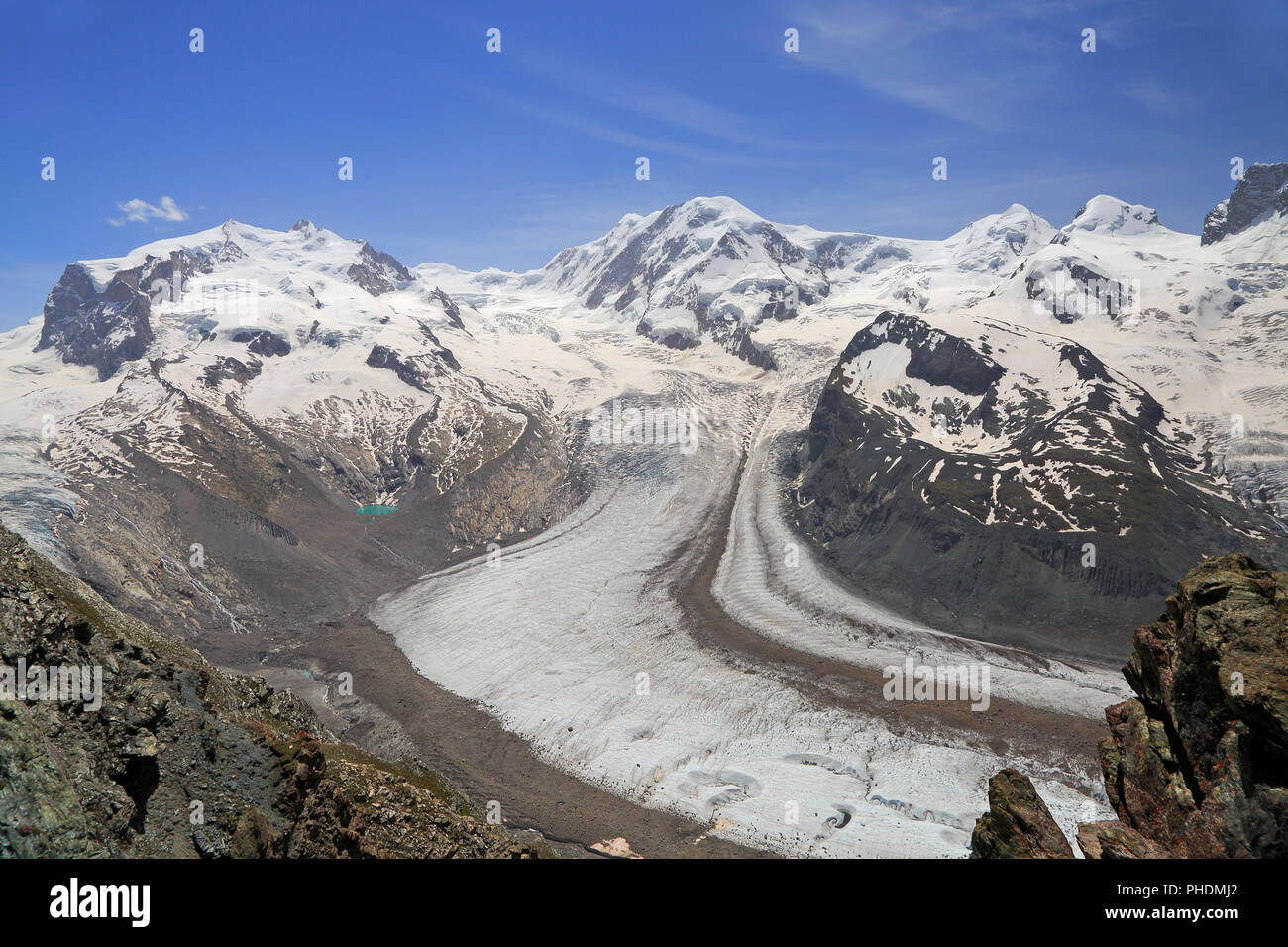 Der Gornergletscher (gornergletscher) und Monte Rosa in den Alpen, Europa Stockfoto
