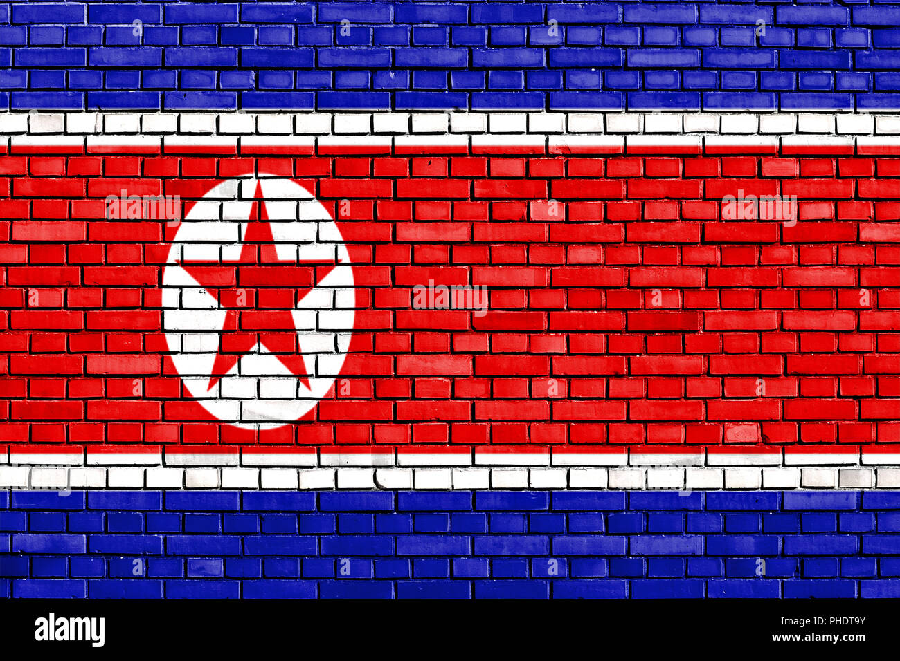 Flagge Nordkoreas auf Mauer gemalt Stockfoto