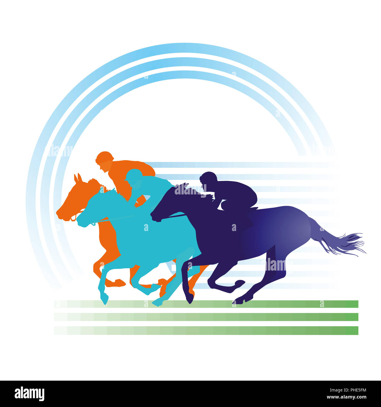 Pferderennen auf der Rennbahn, Reiter Zeichen Stockfoto