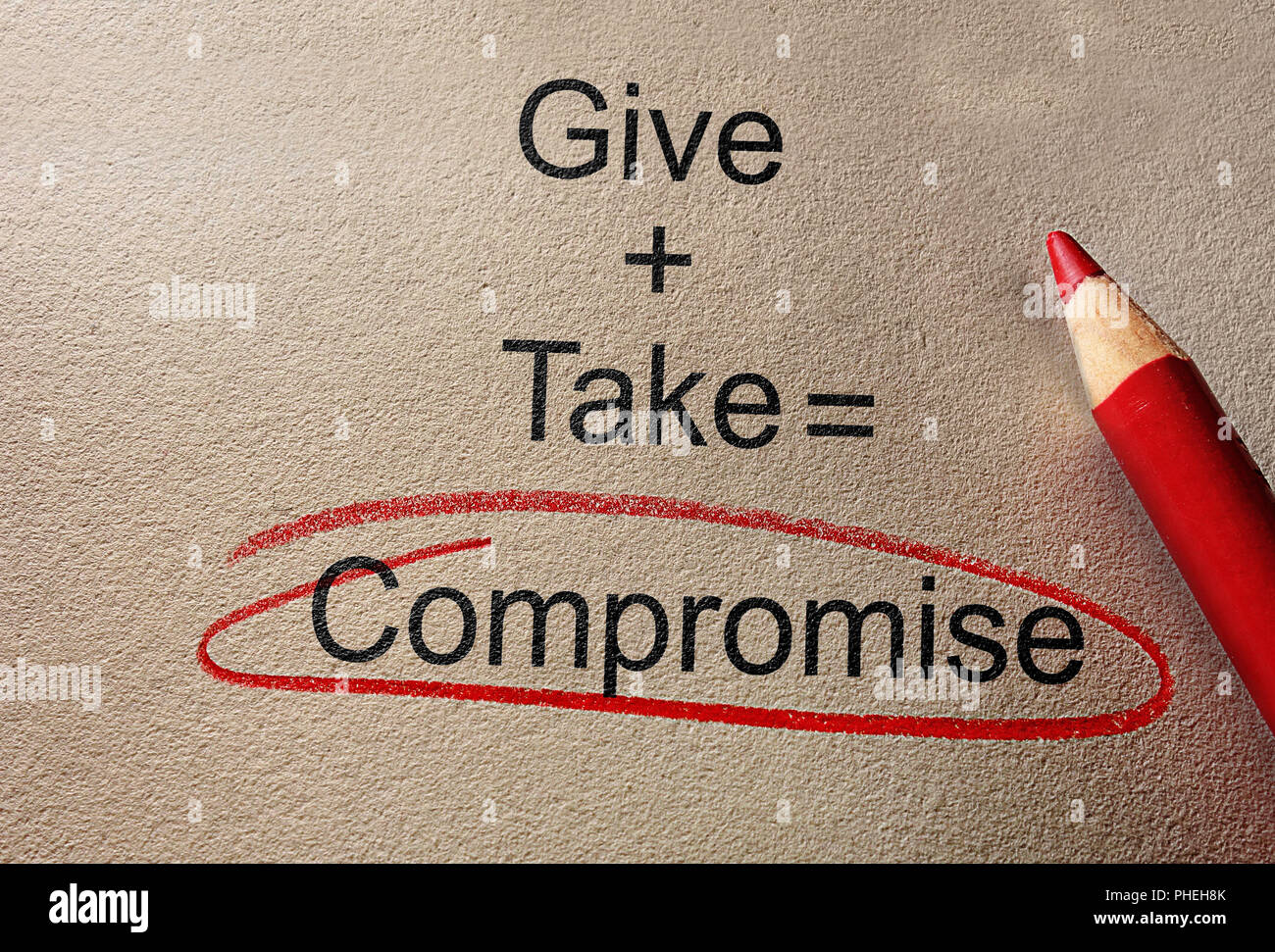 Kompromiss Geben und Nehmen Stockfoto