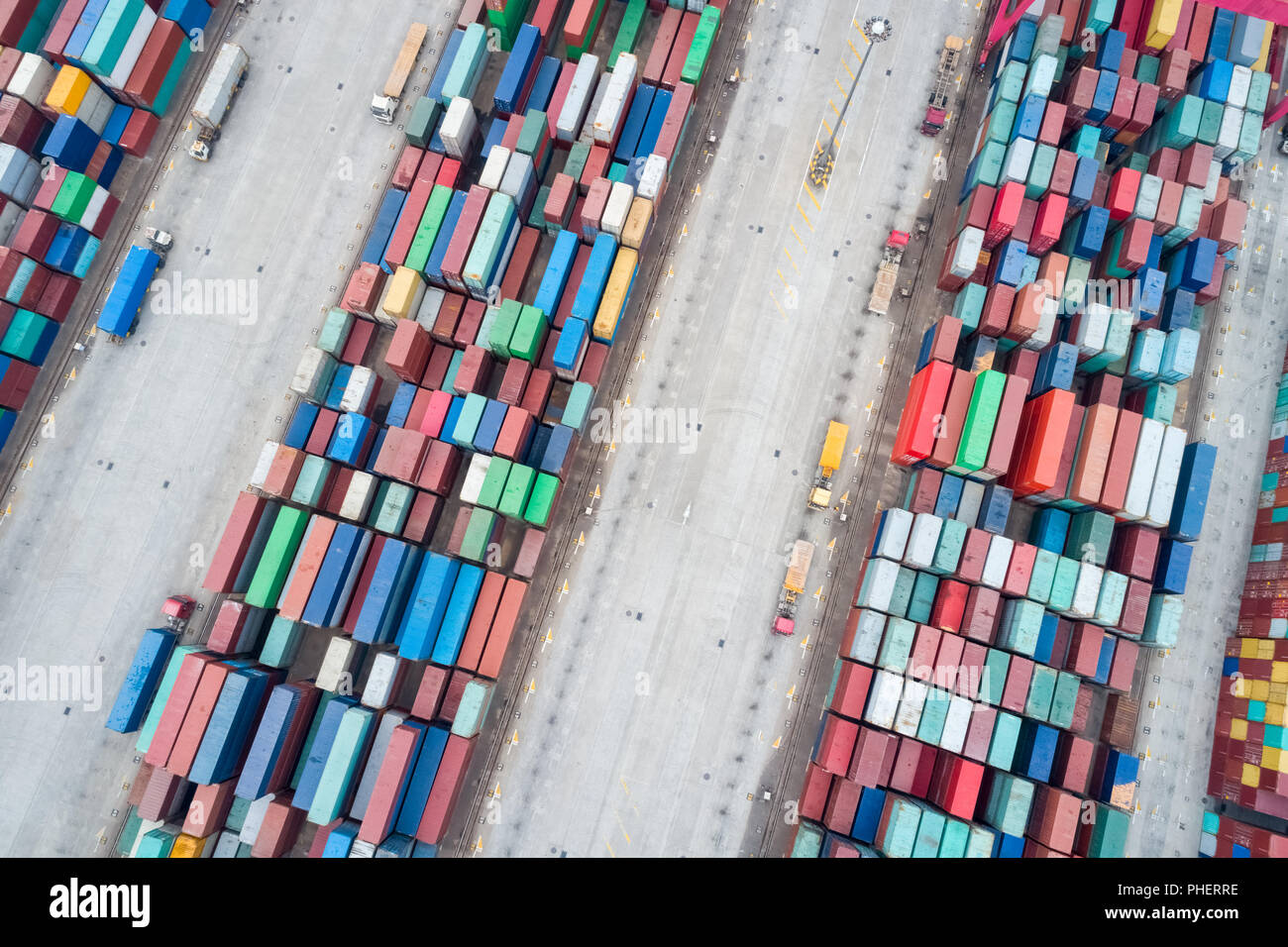 Luftaufnahme von Container yards Stapel Stockfoto