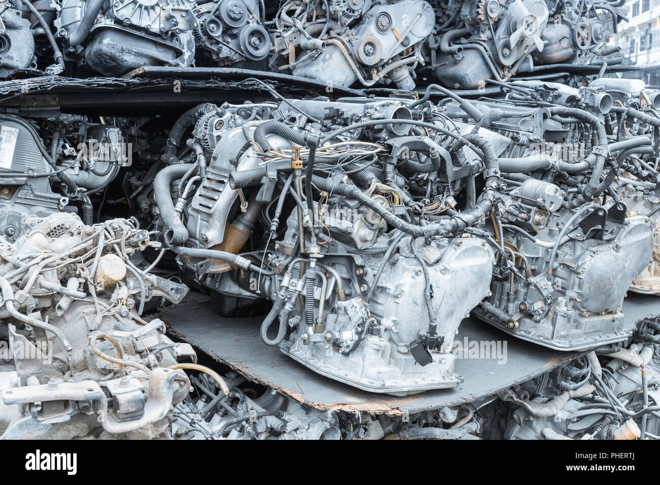 Recycling von PKW-Motoren closeup Stockfoto