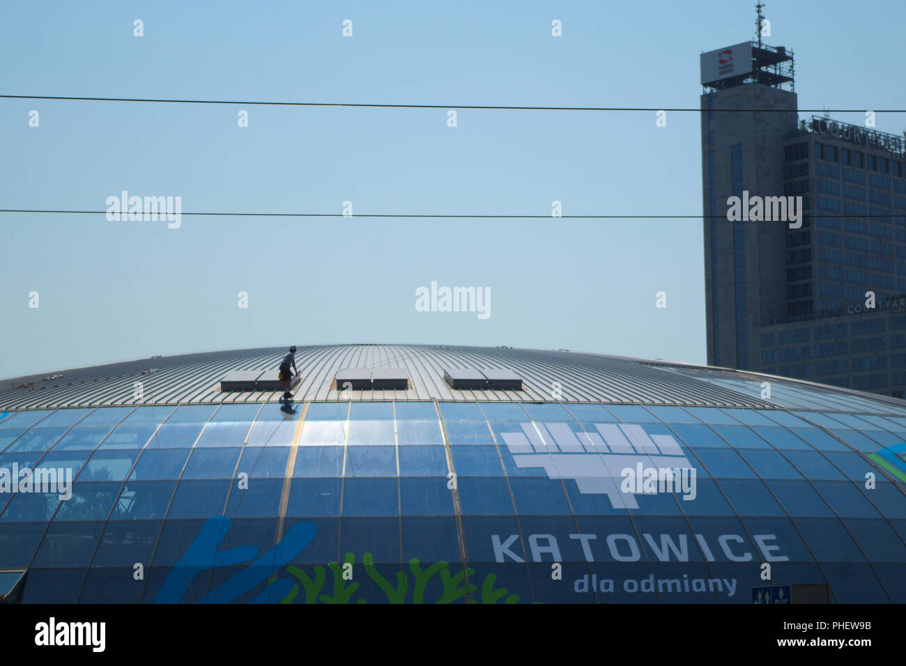 Tram Station Dach unter Wartung - Katowice, Polen. Stockfoto
