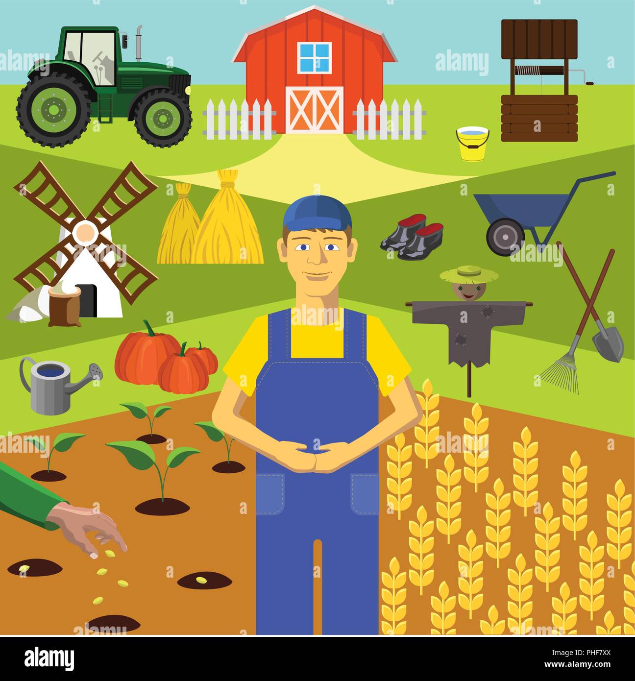 Farbe vector clip art Infografiken Bildung. Beruf des Landwirts Stock Vektor