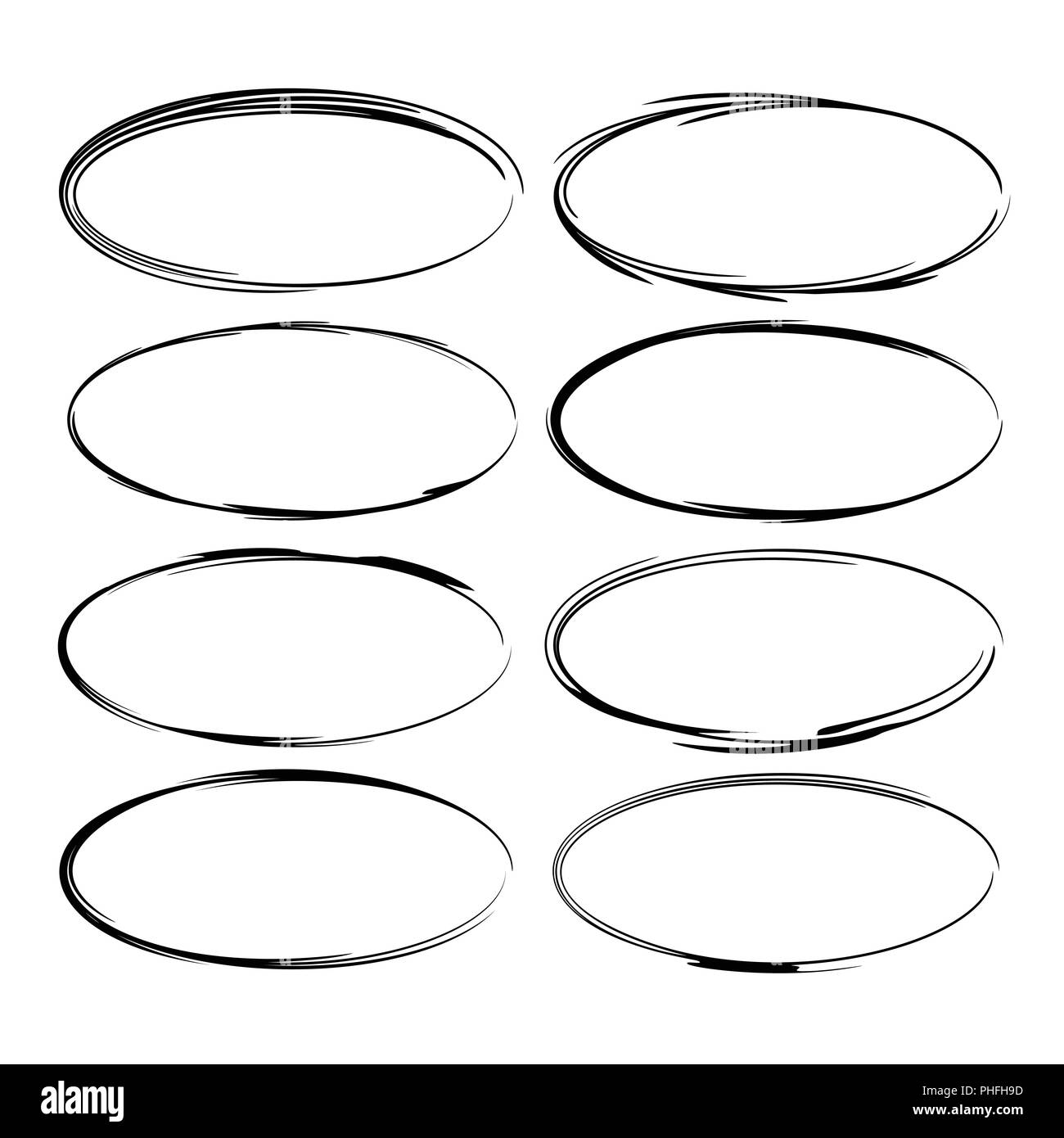 Satz von Schwarz oval grunge Frames. Vector Illustration. Stock Vektor