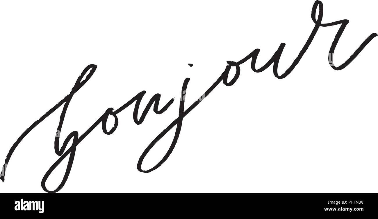 Bonjour Paris Phrase Vektor Schriftzug Kalligraphie Pinsel Stock Vektor