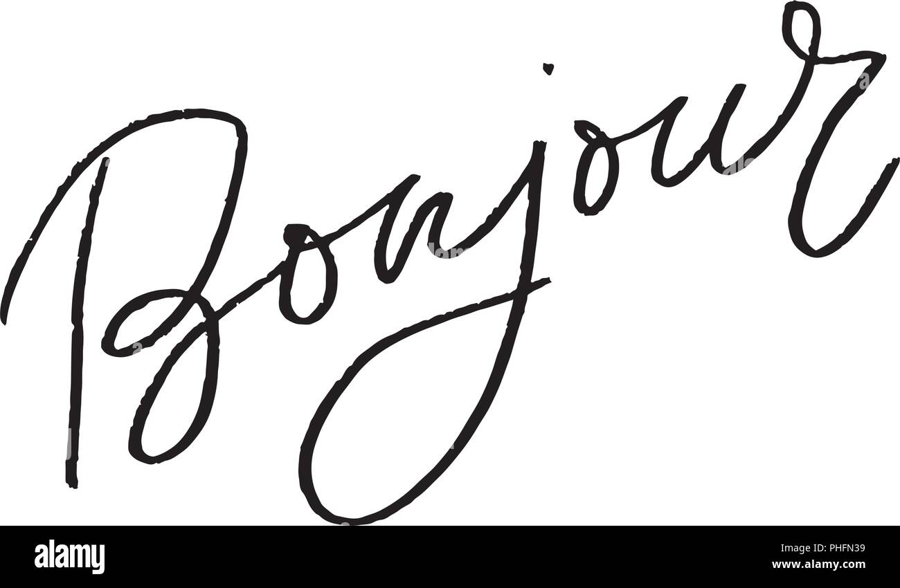 Bonjour Paris Phrase Vektor Schriftzug Kalligraphie Pinsel Stock Vektor