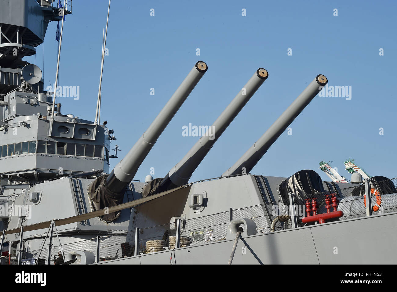 Amerikanische Kriegsschiff USS IOWA BB-61 USS Iowa BB-61 bewirtete die Premiere von 'Tom Clancy's Jack Ryan" bei der Eröffnung der Nacht von Los Angeles Flotte Woche 2018 am 31. August in San Pedro, Kalifornien 2018. Foto: Jeffrey Mayer Stockfoto