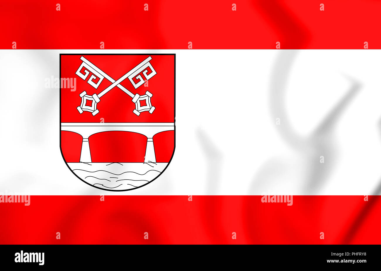 3D-Flagge von Petershagen (Nordrhein-Westfalen), Deutschland. 3D-Darstellung. Stockfoto