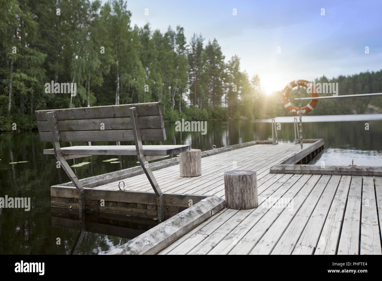 Die Verankerung auf dem See. Finnland Stockfoto