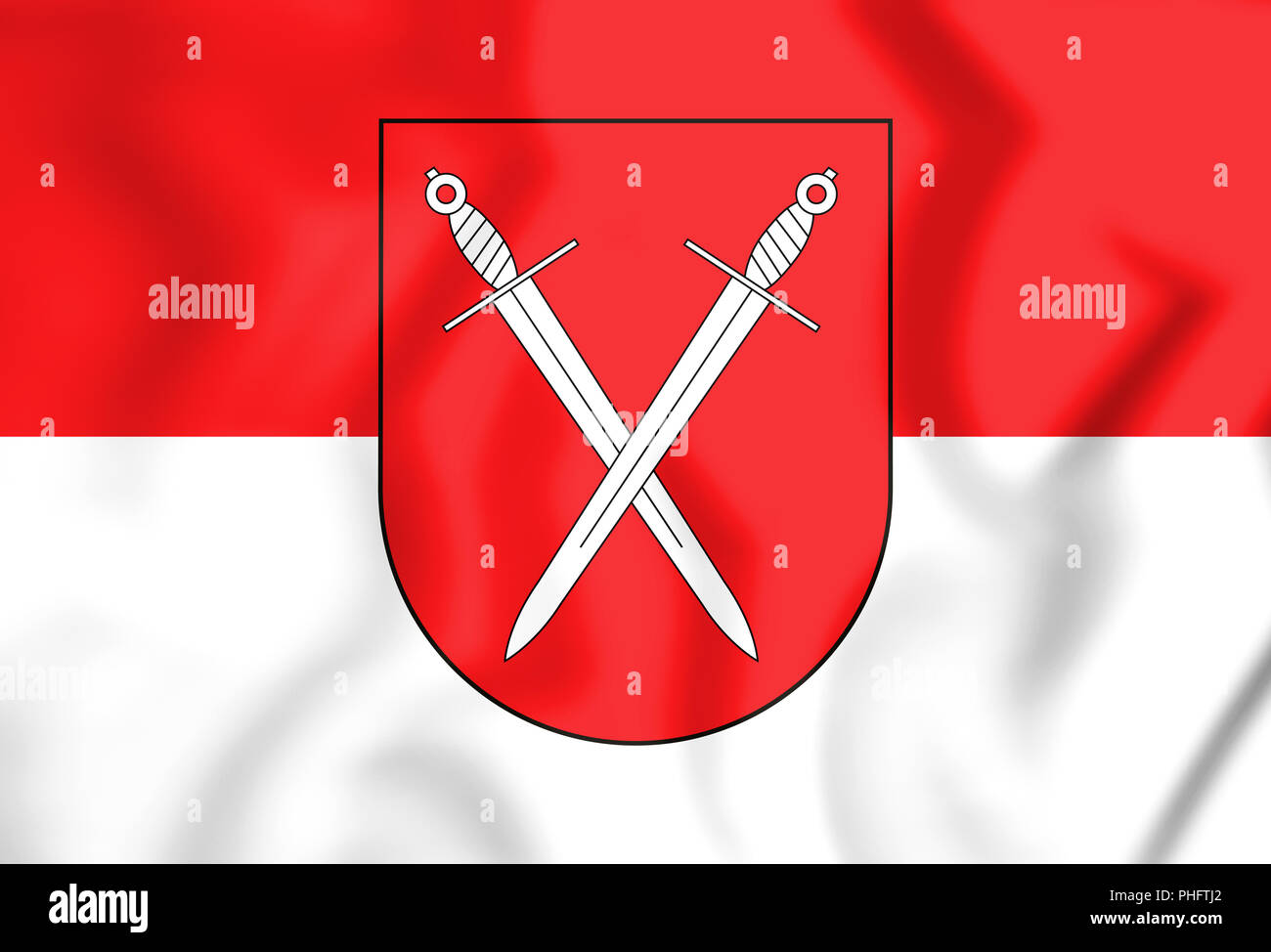 3D-Flagge von Schwerte (Nordrhein-Westfalen), Deutschland. 3D-Darstellung. Stockfoto