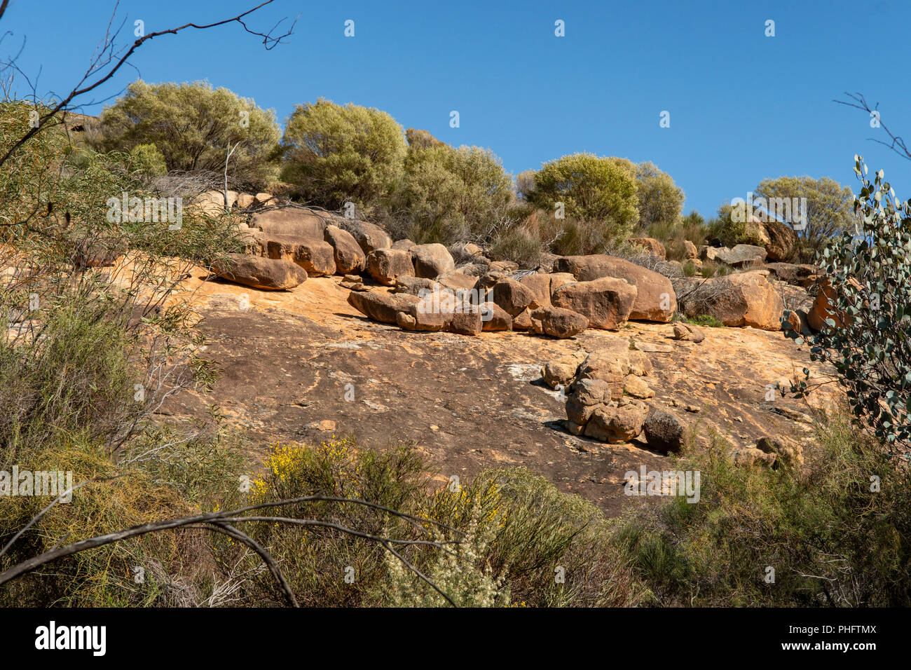 Felsen auf Billyacatting Hill, Kununoppin, WA, Australien Stockfoto