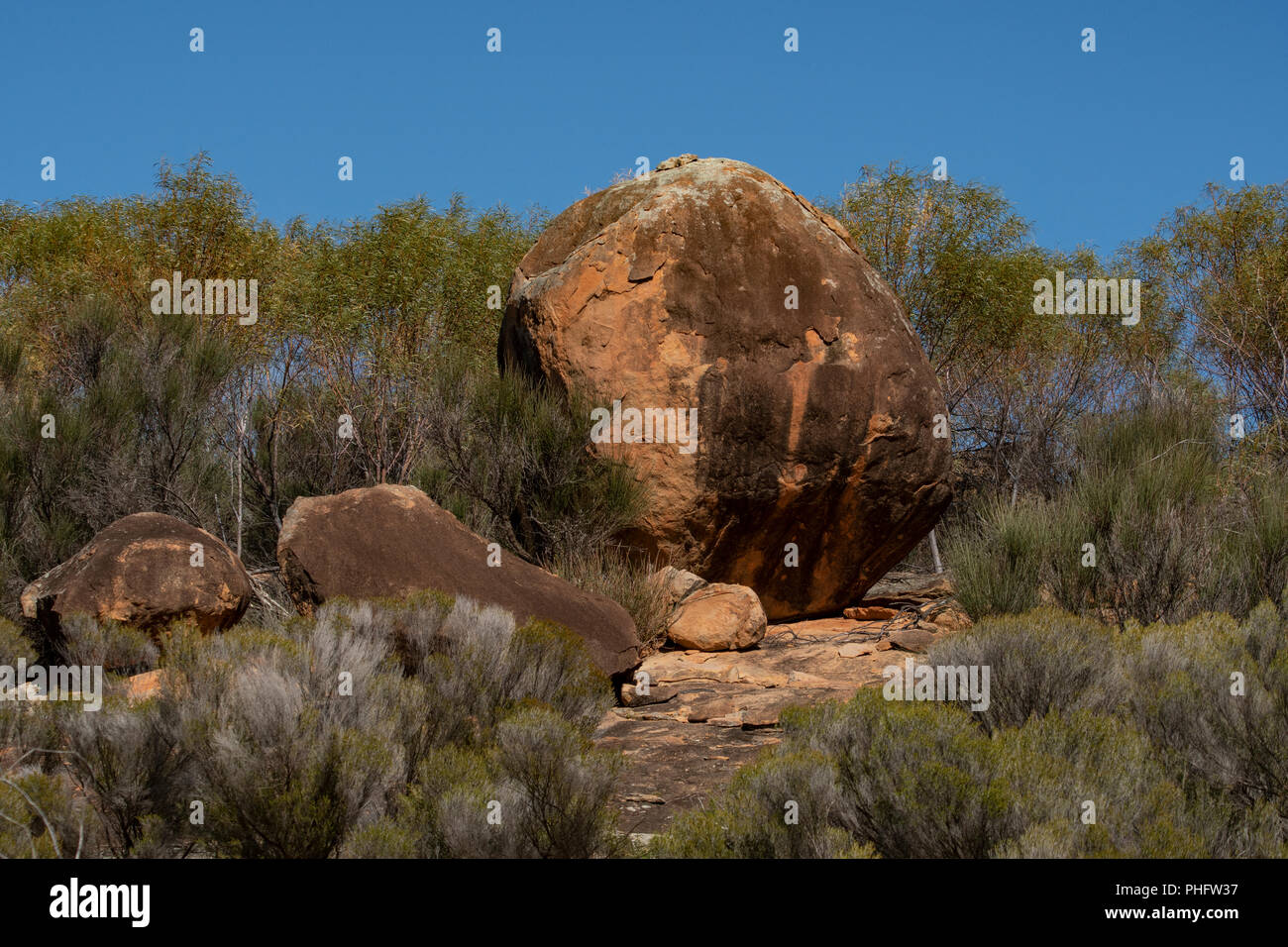 Balanced Rock auf Billyacatting Hill, Kununoppin, WA, Australien Stockfoto