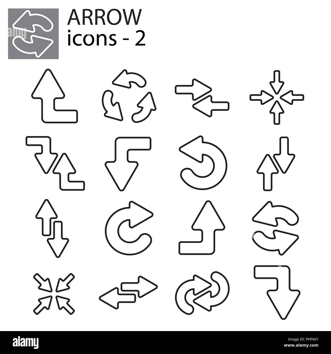 Web Icons Set-Line Pfeile schwarz auf weißem Hintergrund Stock Vektor