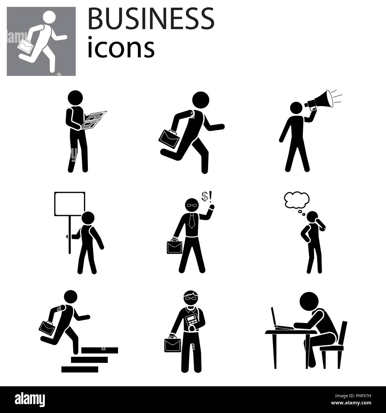 Business Icons Set schwarz auf weißem Hintergrund Stock Vektor