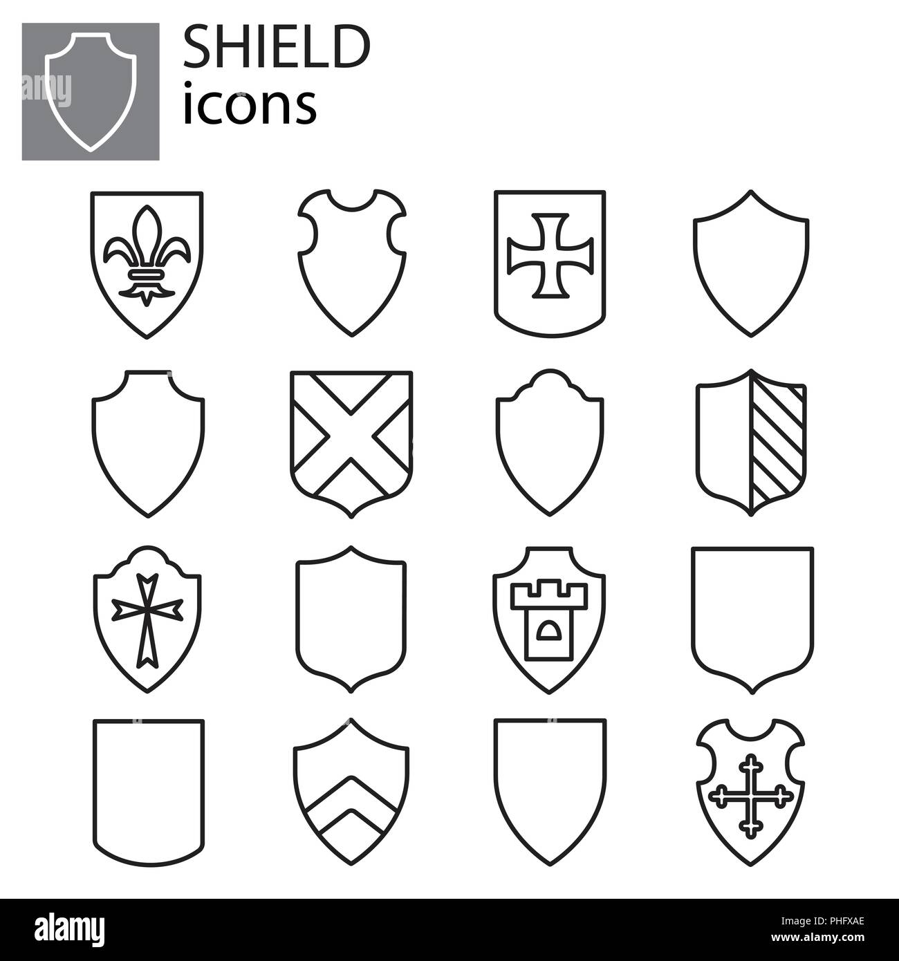 Web Icons Set-Schilde schwarz auf weißem Hintergrund Stock Vektor