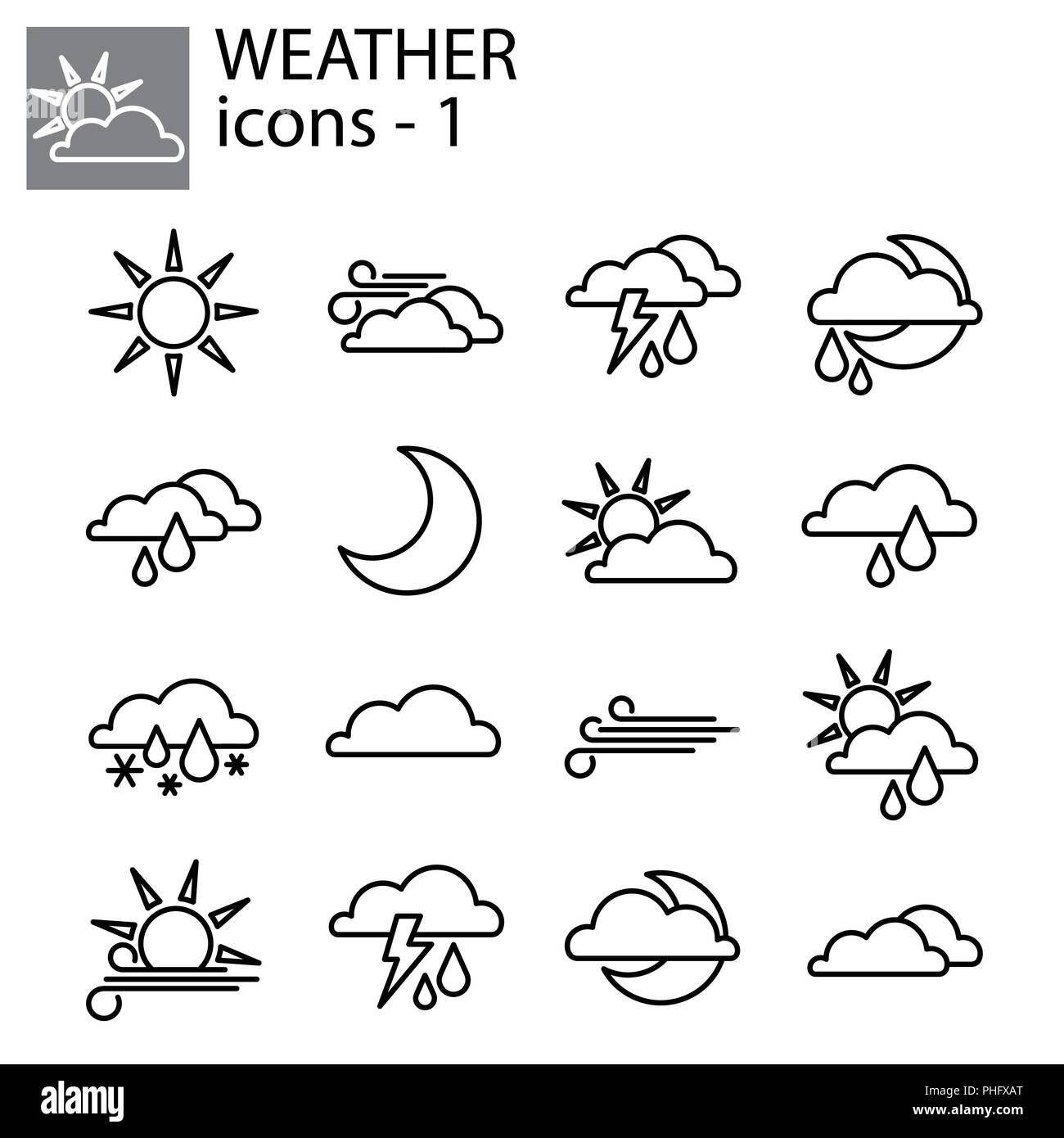 Web Leitung festgelegt. Wetter eingestellt. Wettervorhersage für die Website festlegen Stock Vektor