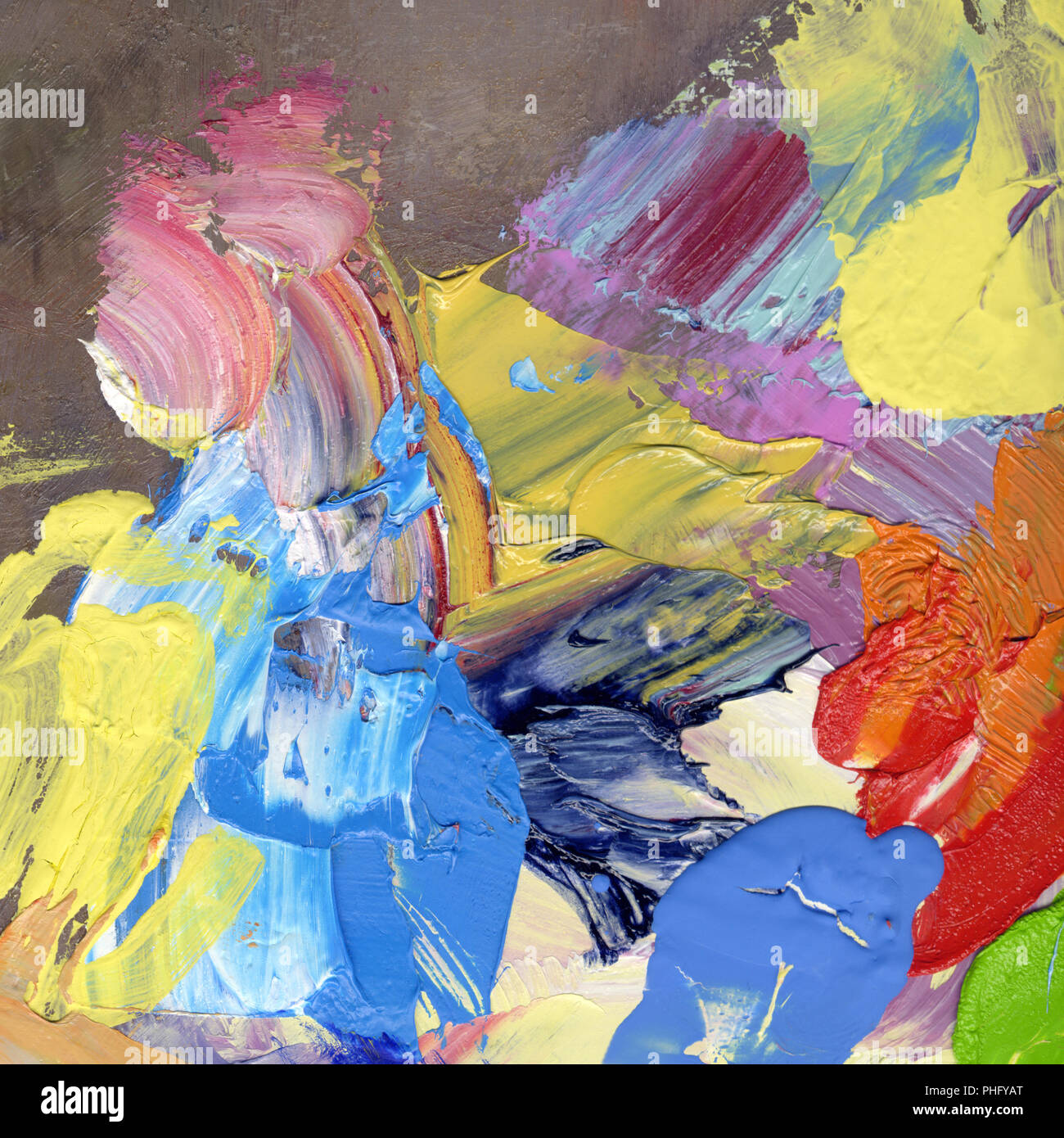 Farbenfrohe Acryl- und Ölfarbe Anschläge Stockfoto